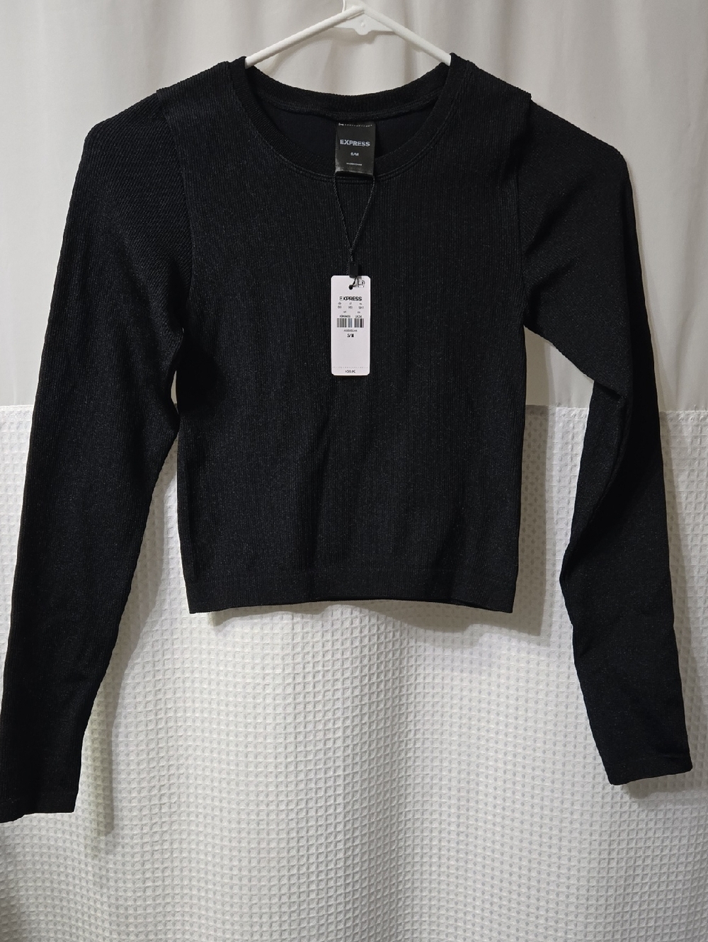 Express Black Ribbed Long-Sleeve Crop Top